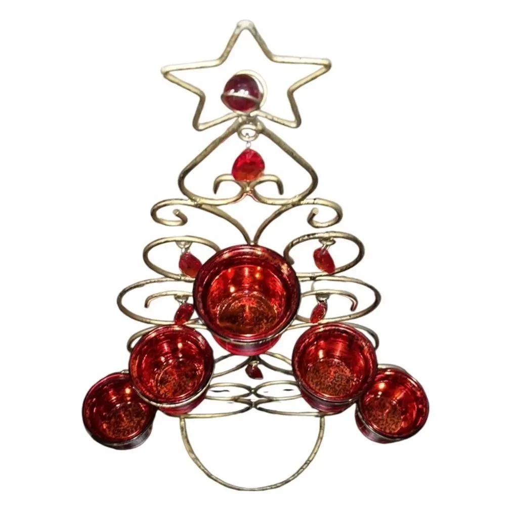 Rustic Metal Christmas Tree Candle Holder